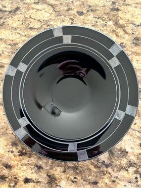 Vintage Fostoria Black Amethyst Glass 7" dish with pedestal. Has sticker!